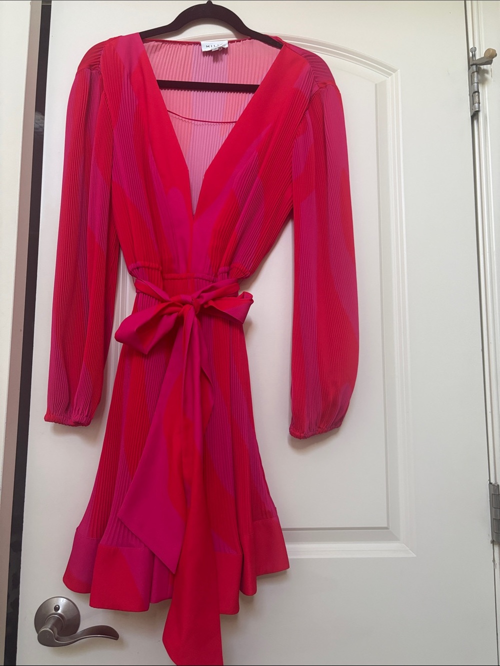 Milly Fuchsia and Hot Pink Long-Sleeve Wrap Dress